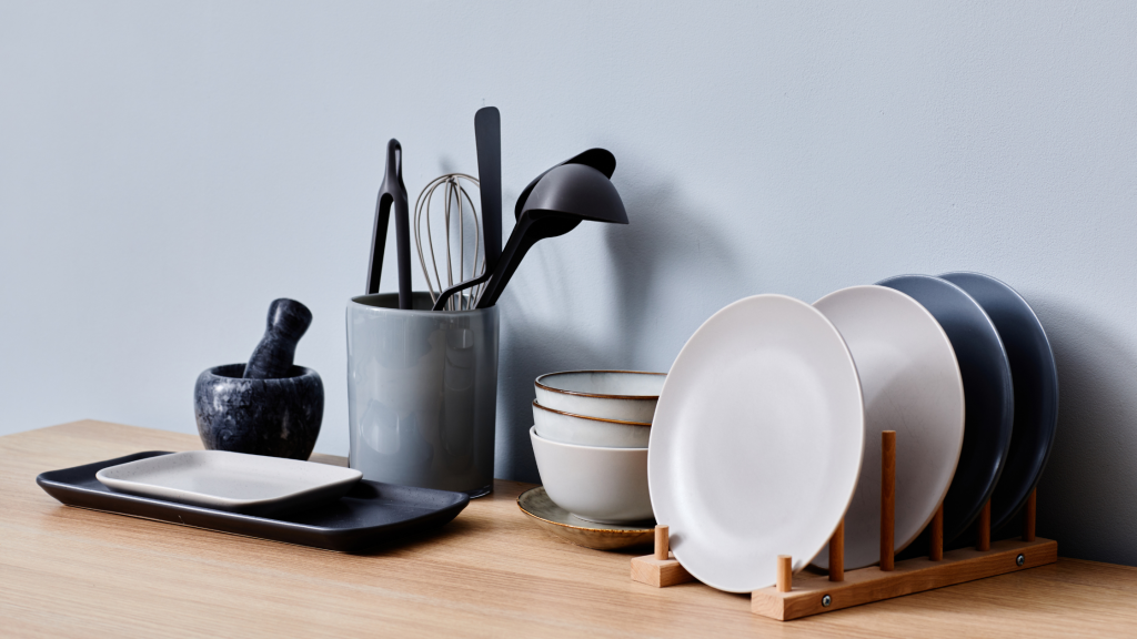 Kitchenware ready to be donated. Crockery and cutlery.