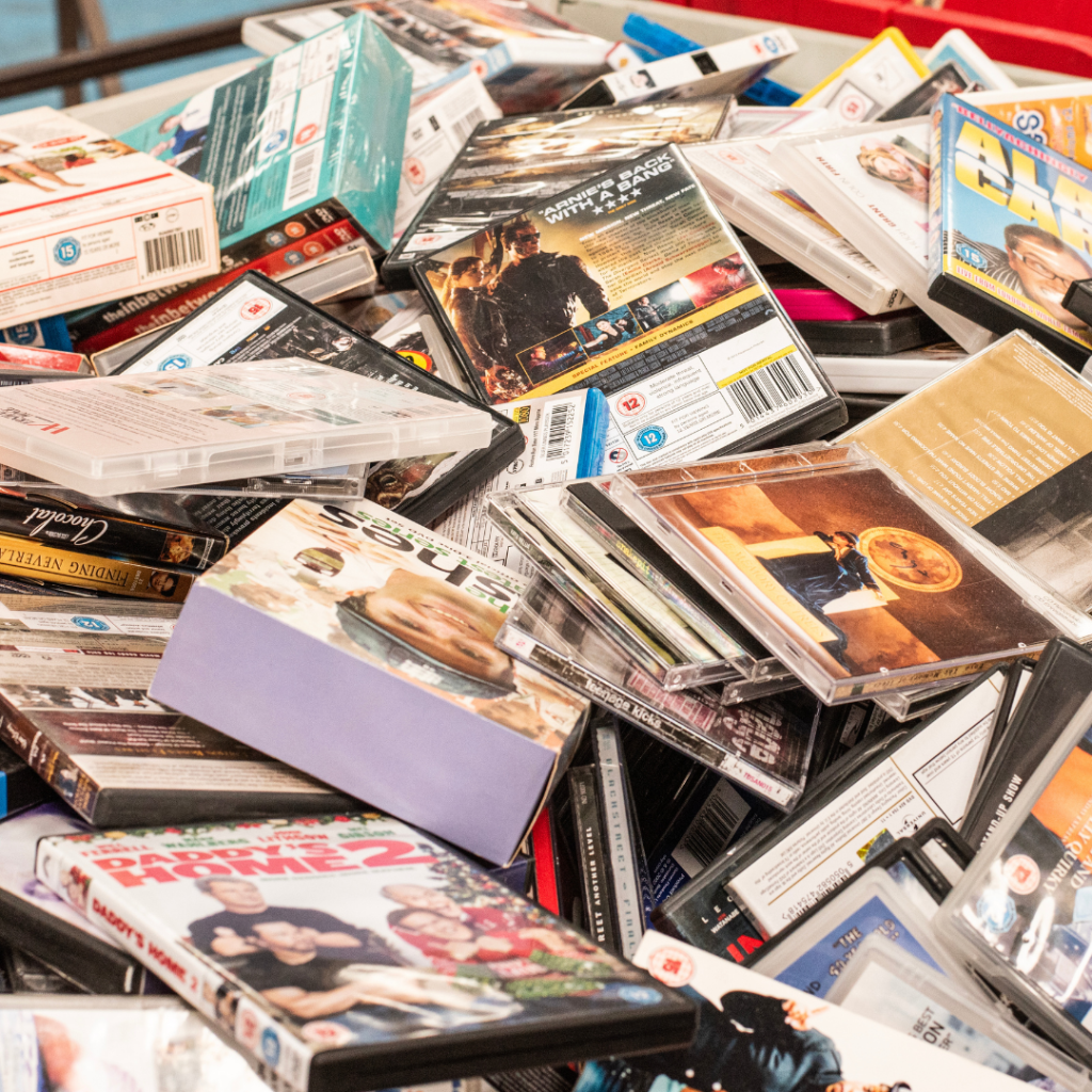 DVDs, CDs and other discs that have been donated.